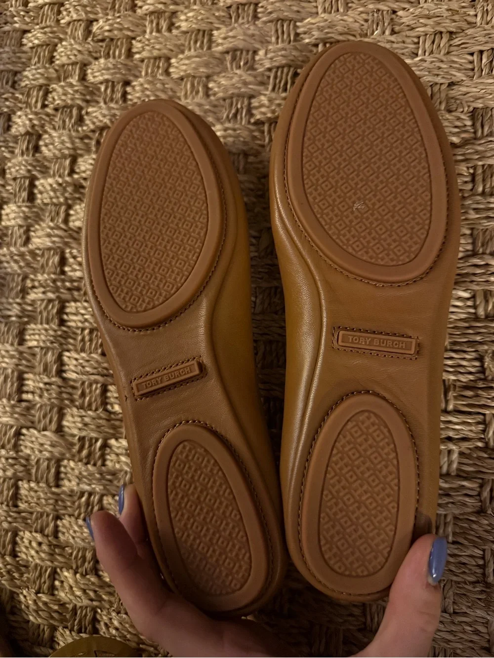 Tory Burch Tan Leather Ballet Flats with Gold Logo